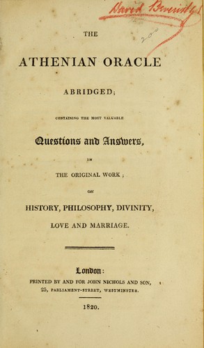 Cover for The Athenian oracle abridged