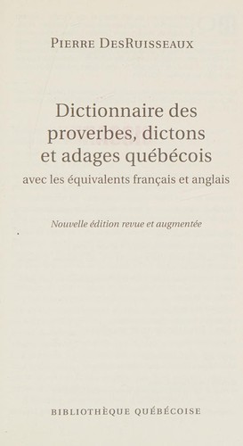 Cover for Dictionnaire des proverbes, dictons et adages québécois