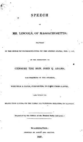 Cover for Speech of Mr. Lincoln, of Massachusetts