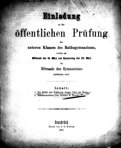Cover for Zur Kritik und Erklärung einiger Oden des Horaz