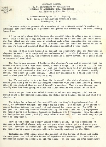 Cover for Seminar on automatic data processing, papers, 1960
