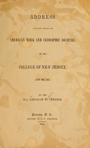 Cover for Address delivered before the American Whig and Cloisophic societies