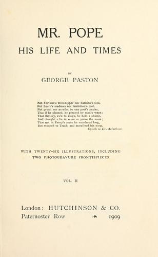 Cover for Mr. Pope, his life and times