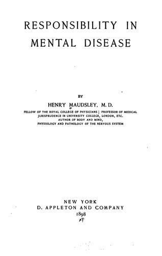 Cover for Responsibility in mental disease