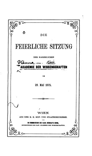 Cover for Die feierliche Sitzung der kaiserlichen Akademie der Wissenschaften