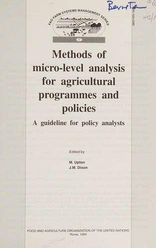 Cover for Methods of micro-level analysis for agricultural programmes and policies