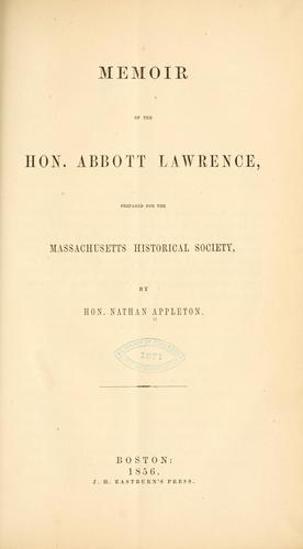 Cover for Memoir of the Hon. Abbott Lawrence