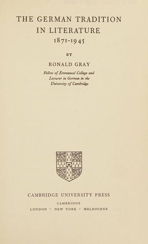 Cover for The German tradition in literature, 1871-1945