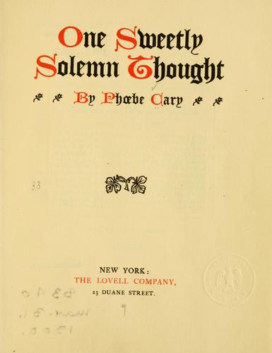 Cover for One sweetly solemn thought