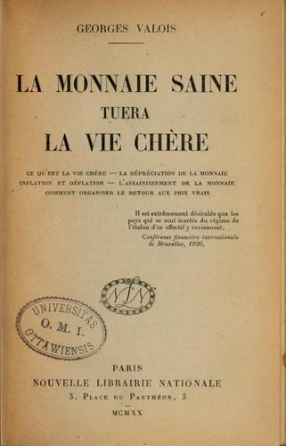 Cover for --La monnaie saine tuera la vie chère
