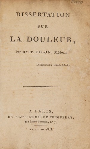 Cover for Dissertation sur la douleur