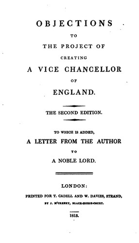 Cover for Objections to the Project of Creating a Vice-Chancellor of England