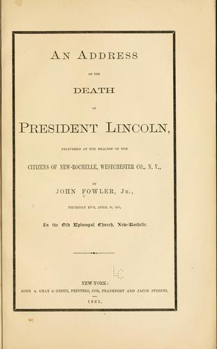 Cover for An address on the death of President Lincoln