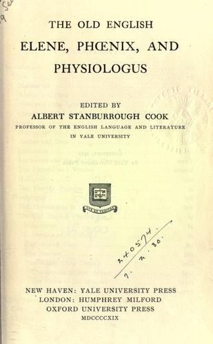 Cover for The Old English Elene, Phoenix, and Physiologus.