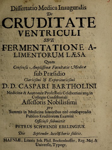 Cover for Dissertatio medica inauguralis de cruditate ventriculi sive fermentatione alimentorum laesa ...