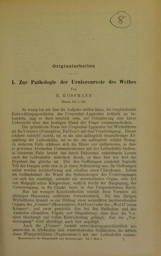 Cover for Zur Pathologie der Urnierenreste des Weibes