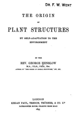 Cover for The origin of plant structures by self-adaptation to the environment