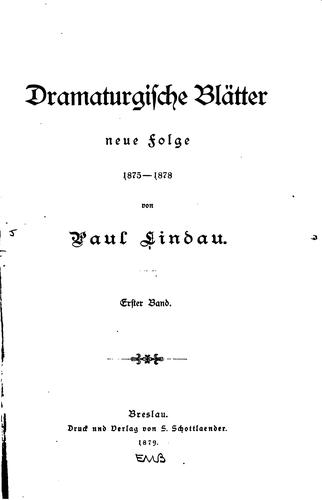 Cover for Dramaturgische Blätter: Neue Folge, 1875-1878