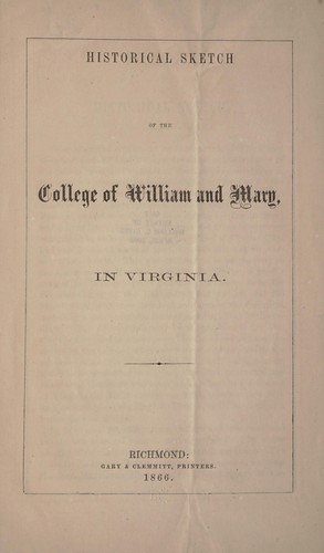 Cover for Historical sketch of the College of William and Mary in Virginia