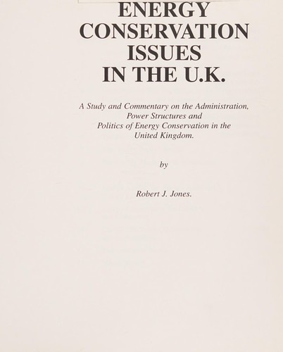 Cover for Energy conservation issues in the U.K.