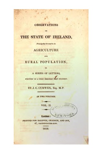Cover for Observations on the State of Ireland: Principally Directed to Its Agriculture and Rural ...