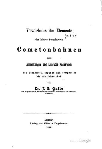 Cover for Verzeichniss der Elemente der bisher berechneten Cometenbahnen nebst ...
