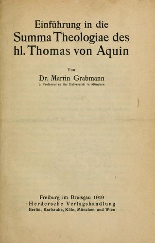 Cover for Einführung in die Summa theologiae des heiligen Thomas von Aquin