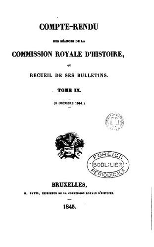 Cover for Compte-rendu des séances de la Commission royale d'histoire, ou, Recueil de ...