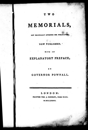 Cover for Two memorials, not originally intended for publication, now published