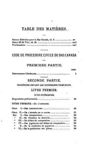 Cover for Le code de procédure civile du Bas Canada tel qu'en force le 1er août 1876
