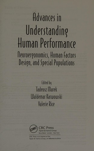 Cover for Advances in understanding human performance