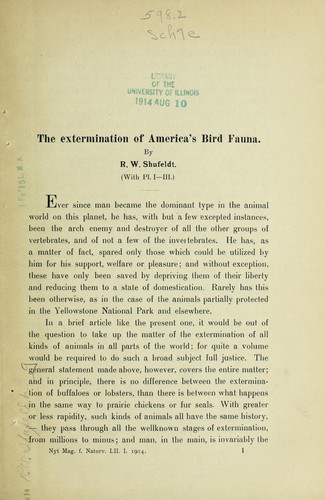 Cover for The extermination of America's bird fauna