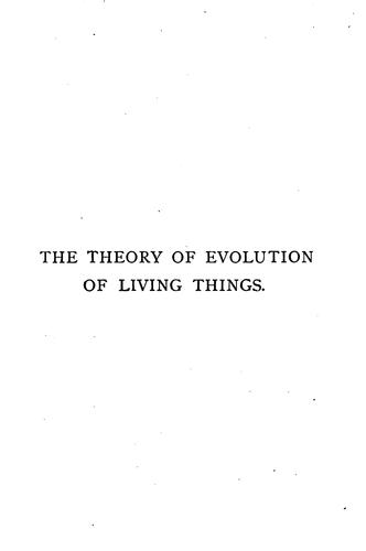 Cover for The theory of evolution of living things
