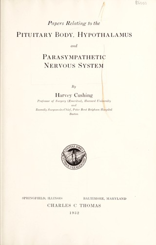 Cover for Papers relating to the pituitary body, hypothalamus and parasympathetic nervous system