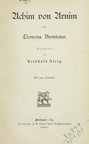 Cover for Achim von Arnim