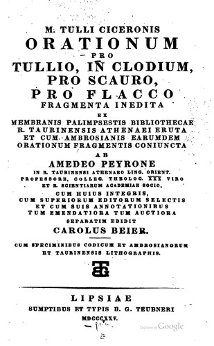 Cover for M. Tulli Ciceronis Orationum pro Tullio, In Clodium, pro Scauro pro Elacco ...