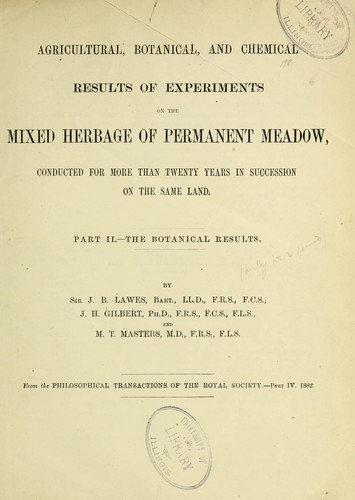 Cover for Agricultural, botanical, and chemical results of experiments on the mixed herbage of permanent meadow