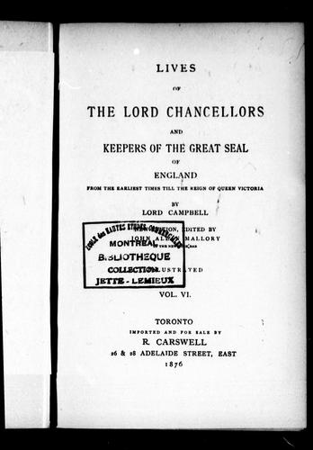 Cover for Lives of the lord chancellors and keepers of the great seal of England