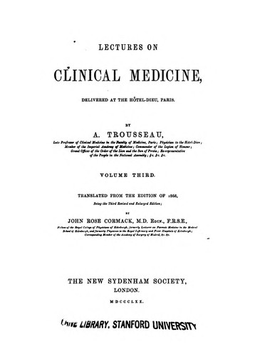 Cover for Lectures on clinical medicine delivered at the Hôtel-Dieu, Paris v. 5 1872