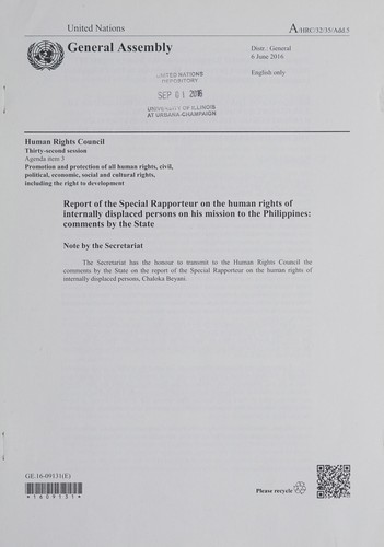 Cover for Report of the Special Rapporteur on the human rights of internally displaced persons on his mission to the Philippines