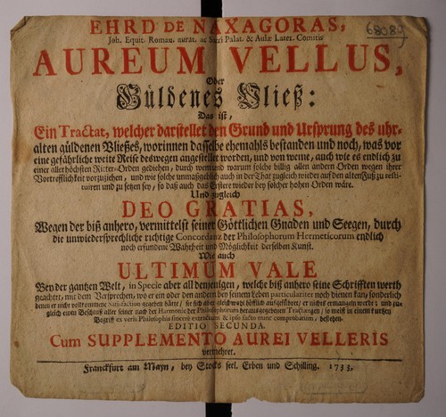 Cover for Aureum Vellus, oder güldenes Vliess