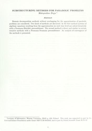Cover for Substructuring methods for parabolic problems.