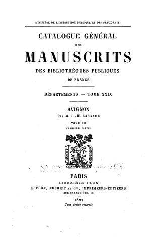 Cover for Catalogue général des manuscrits des bibliothèques publiques de France: Aix ...