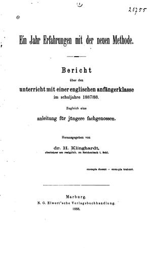 Cover for Ein Jahr Erfahrungen mit der neuen Methode: Bericht über den Unterricht mit einer englischer ...