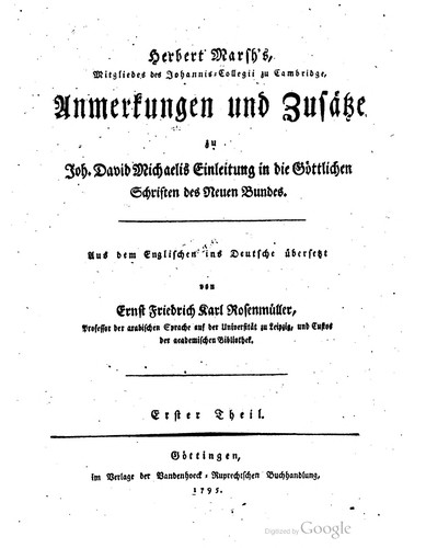Cover for Anmerkungen und Zusätze zu Joh. David Michaelis Einleitung in die göttlichen Schriften des Neuen Bundes