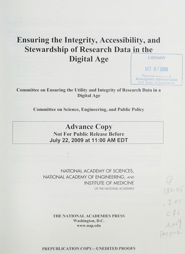Cover for Ensuring the integrity, accessibility, and stewardship of research data in the digital age