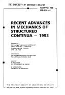 Cover for Recent advances in mechanics of structured continua, 1993