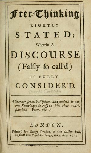 Cover for Free-thinking rightly stated