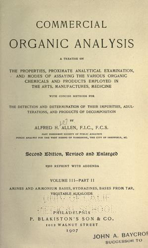 Cover for Commercial organic analysis ..