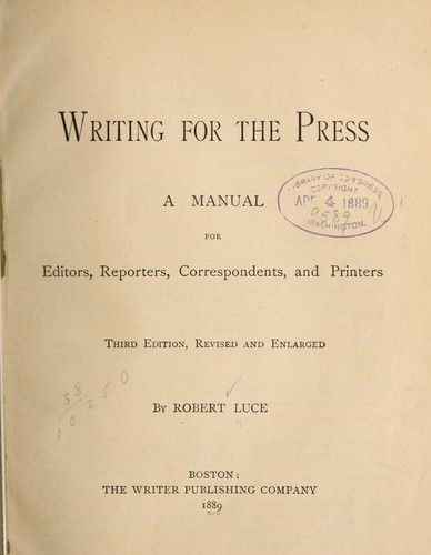 Cover for Writing for the press